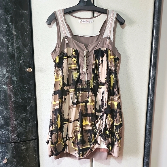 C'Fait Pour Vous Abstract Print Tunic - Brown and Yellow, size L (EU4) - Picture 1 of 7